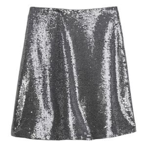 Gap Silver Recycled Sequin Metallic Mini Skirt 10